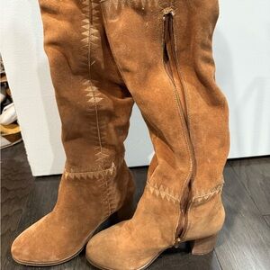 Tan Suede Knee-High Boots